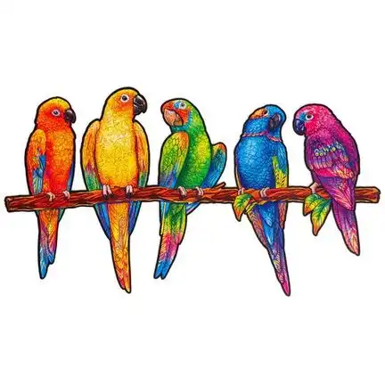 UNIDRAGON - Playful Parrots (17 x 24 cm - Größe S) Holzpuzzle - 99 Teile