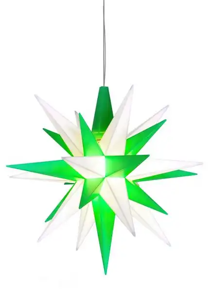 11111Herrnhuter Stern A1e Ø 13 cm Kunststoffstern inkl. LED - grün/weiß Wunderschöner und sehr hochwertiger Weihnachtsstern für Innen und Außen - das Original mit 25 Zacken
