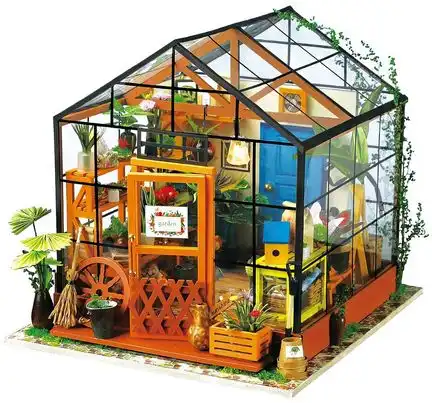 11111Robotime - DIY Miniaturhaus - Cathy*s Flower House (DIY House - 19.5 x 17.5 x 17.5 cm) Cathy*s Blumen-Treibhaus (Holzbausatz)
