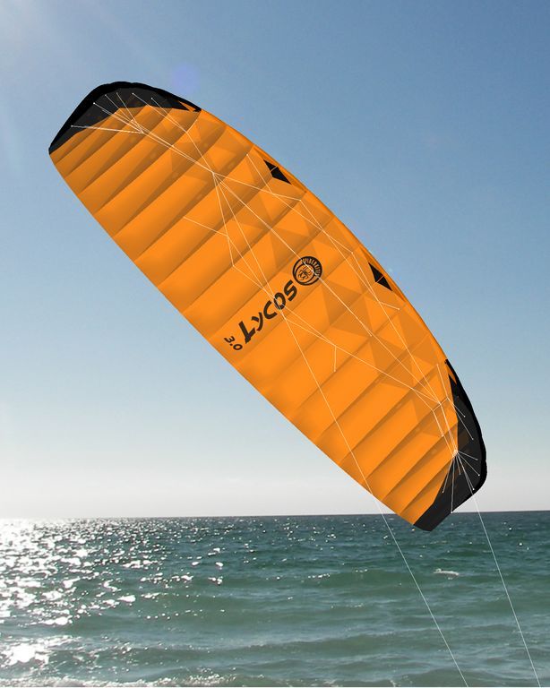 Spiderkites Lycos 3.0 PS Zweileiner-Lenkdrachen (Lenkmatte/Parafoil/2-Leiner) KITE ONLY 300 cm x 72 cm schwarz/orange