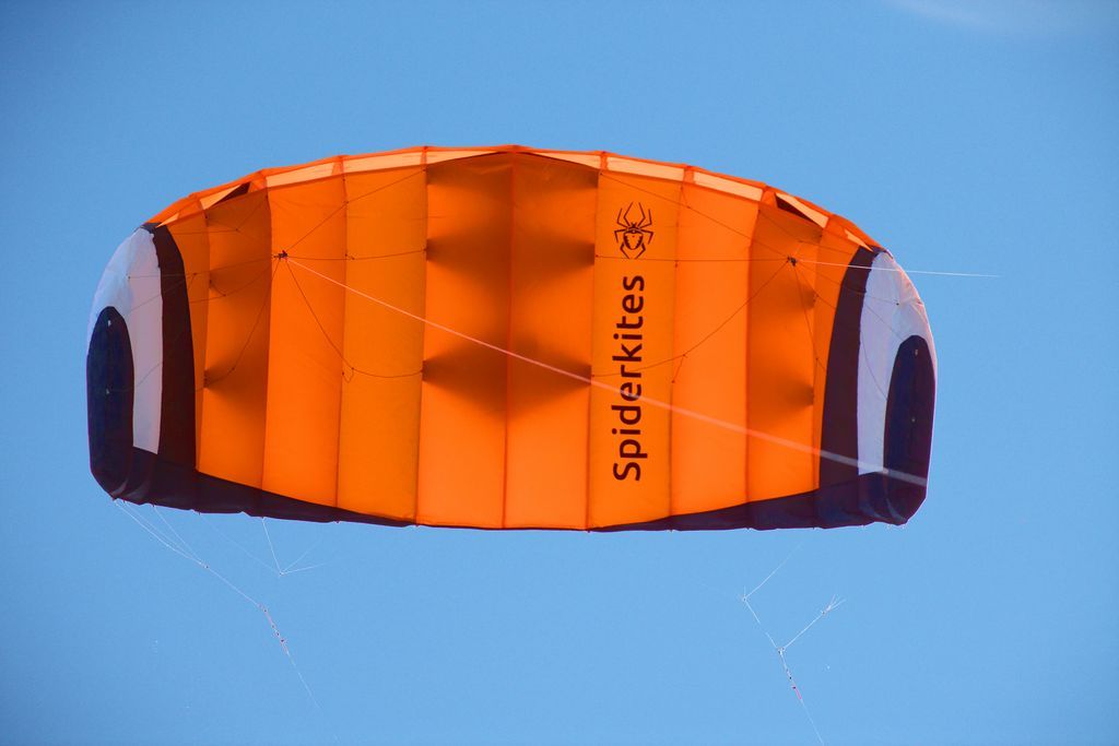 Spiderkites Skipper 2.5  Vierleiner-Lenkdrachen (Lenkmatte/Parafoil/Trainerkite/4-Leiner) rtf (flugfertig) 290 cm x 100 cm orange