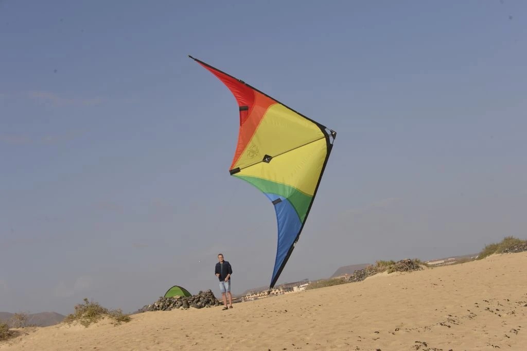 Spiderkites Buddy - Zweileiner-Lenkdrachen/Stabdrachen (2-Leiner) rtf (flugfertig) 123 cm x 55 cm Gfk-Gestänge rainbow