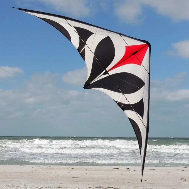 Spiderkites Maraca Mini Zweileiner-Lenkdrachen/Stabdrachen/Trickdrachen (2-Leiner) rtf - 138 cm x 59 cm 2.5 mm CFK-Gestänge schwarz/weiß/rot