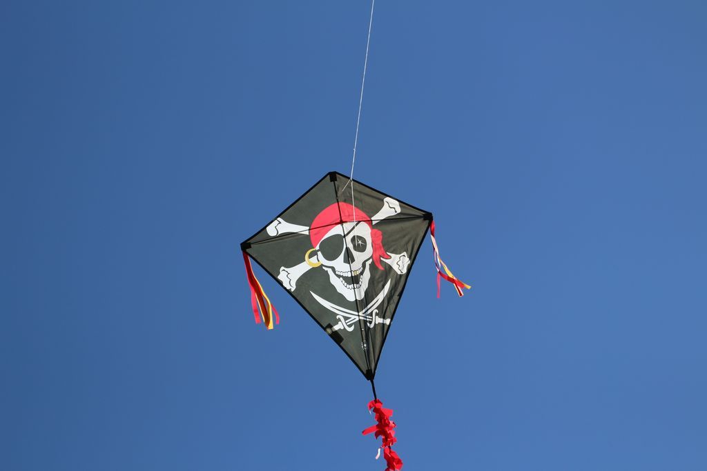 Spiderkites - Einleiner-Drachen/Kinderdrachen (Eddy/1-Leiner) rtf (flugfertig) Jolly Roger Pirat 75 cm x 75 cm bunt