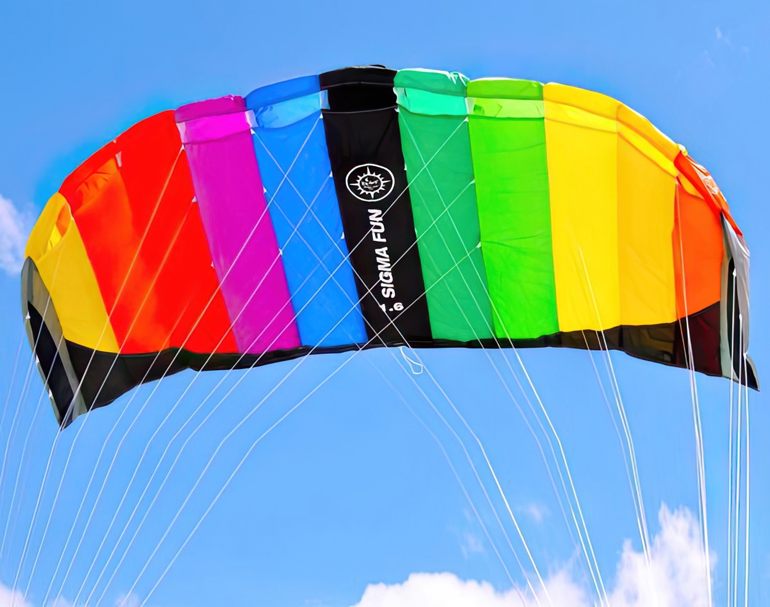Elliot Sigma Fun 1.6  Zweileiner-Lenkdrachen (Lenkmatte/Parafoil/2-Leiner) rtf (flugfertig) 165 cm x 54 cm rainbow