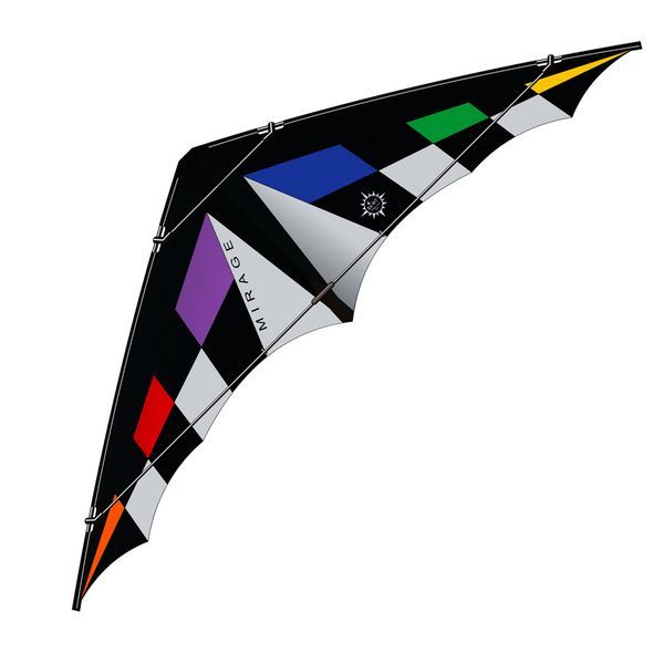 Elliot Mirage - Zweileiner-Power-Lenkdrachen/Stabdrachen (2-Leiner) rtf (flugfertig) 280 cm x 95 cm Cfk-Rohr 8 mm rainbow/schwarz/weiß