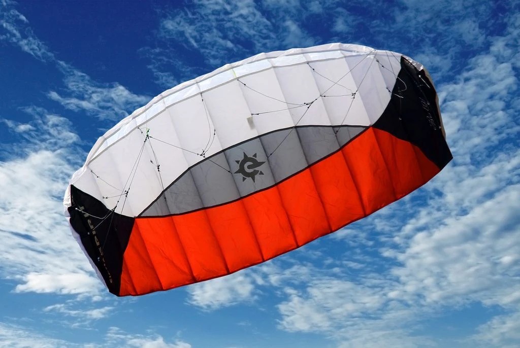 Elliot Sigma Spirit 1.5  Zweileiner-Lenkdrachen (Lenkmatte/Parafoil/2-Leiner) rtf (flugfertig) 140 cm x 50 cm schwarz/weiß/rot