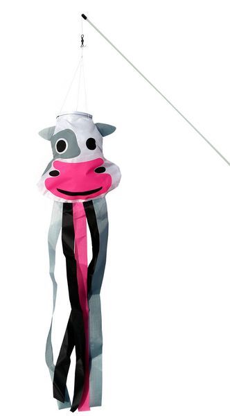 kleiner Windsack (Windfänger) - fröhliche Windrabauken Klara Kuh 16 cm x 14 cm x 60 cm weiß/schwarz/pink
