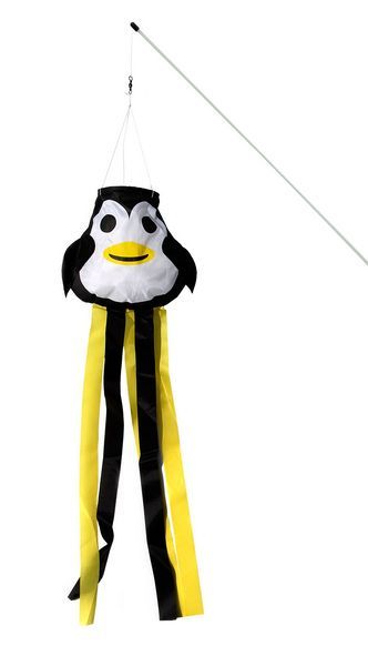 kleiner Windsack (Windfänger) - fröhliche Windrabauken Peppi Pinguin 16 cm x 14 cm x 60 cm schwarz/weiß/gelb