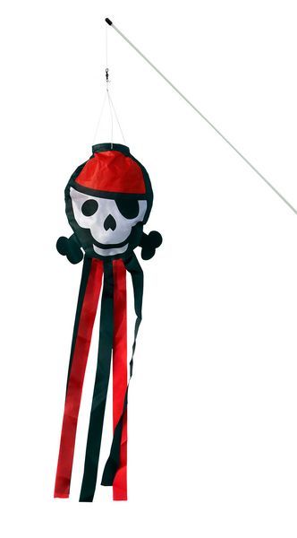 kleiner Windsack (Windfänger) - fröhliche Windrabauken Pelle Pirat 16 cm x 14 cm x 60 cm schwarz/weiß/rot