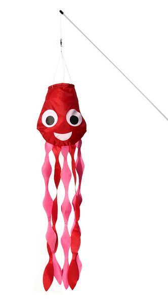 kleiner Windsack (Windfänger) - fröhliche Windrabauken Olli Oktopus 16 cm x 14 cm x 60 cm rot