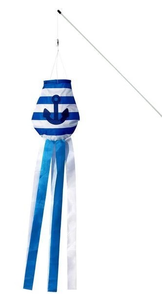 kleiner Windsack (Windfänger) - fröhliche Windrabauken Meer & Mehr 16 cm x 14 cm x 60 cm blau/weiß