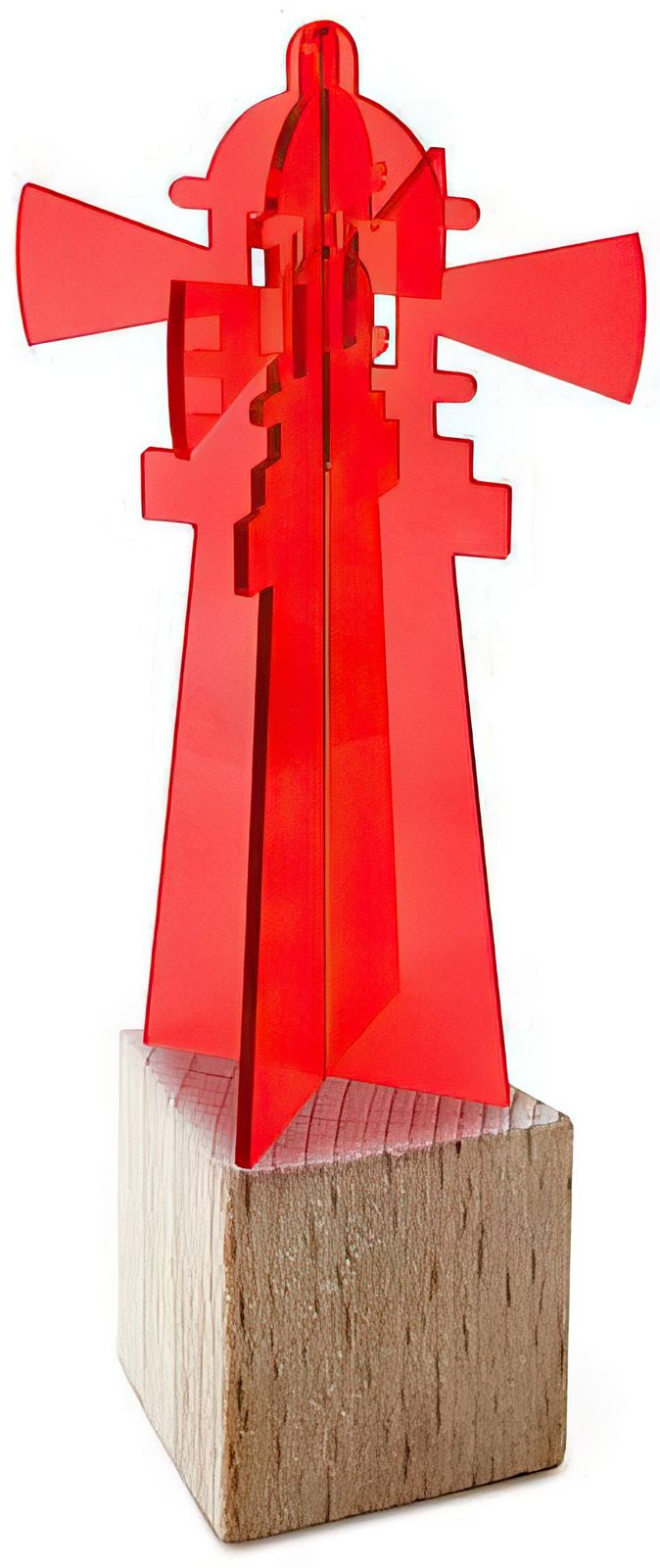 Sonnenfänger Lichtzauber - 3D-Leuchtturm 20 cm stehend inkl. Holzsockel rot