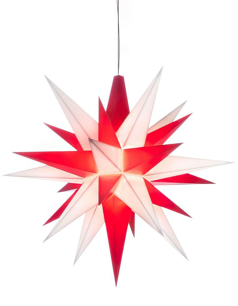 Herrnhuter Sterne Stern A1e Ø 13 cm Kunststoff inkl. LED - weiß/rot Wunderschöner und sehr hochwertiger Weihnachtsstern für Innen und Außen - das Original mit 25 Zacken