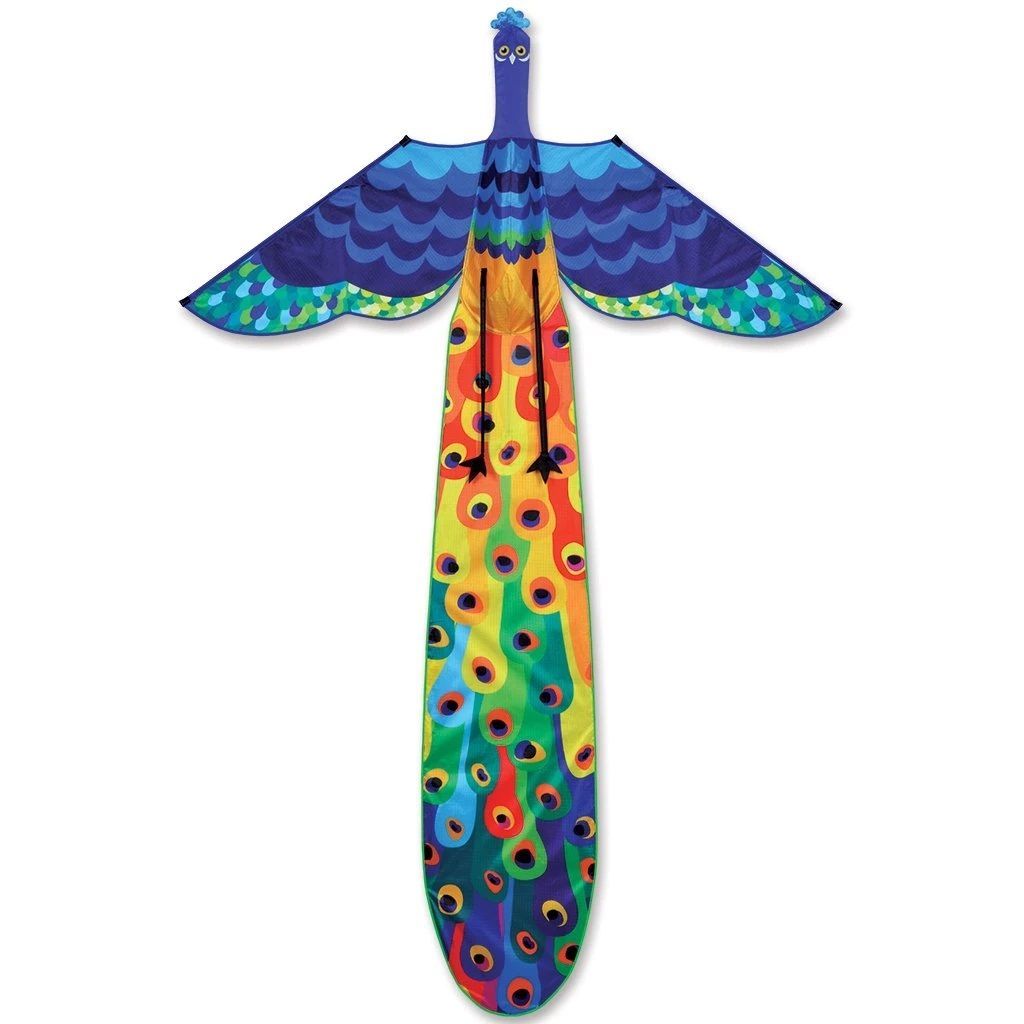 Premier Kites 3D-Einleiner-Drachen/Kinderdrachen (1-Leiner) rtf (flugfertig) Peacock/Pfau 128 cm x 197 cm Polyestertuch mit Druck Gfk-Gestänge bunt