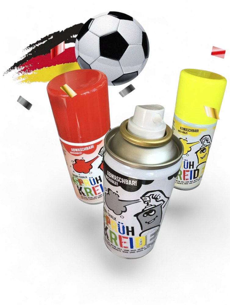Elliot Sprühkreide - Deutschland 3 x 150 ml EM-Set / WM-Set schwarz rot gelb abwaschbares Fun-Kreidespray (Markierspray) für Spiel Spaß und Fantasie