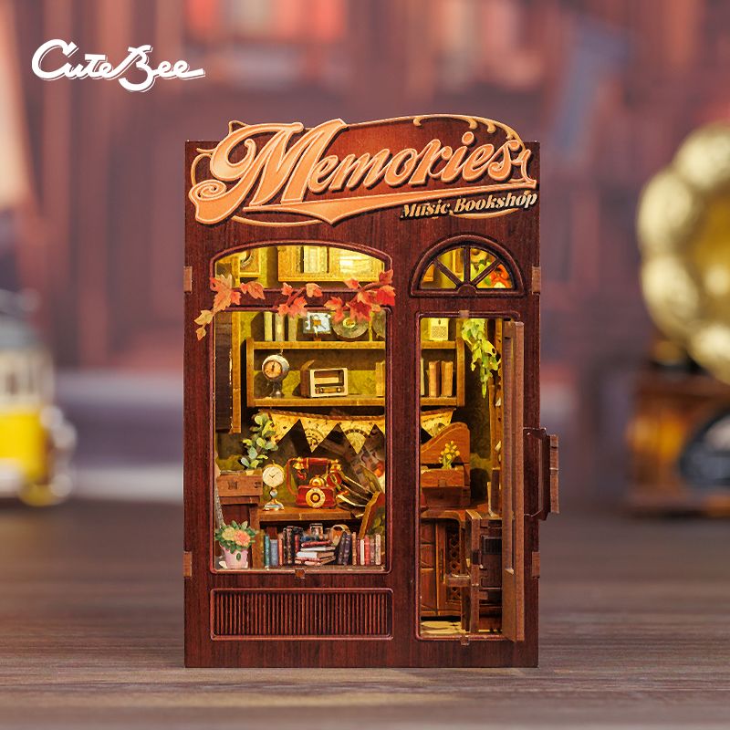 Cutebee DIY - Memories Music Bookshop (DIY Book Nook-Diorama 9.9 x 11.4 x 17 cm) Book Nook-Bücherecken-Diorama (Holzbausatz)