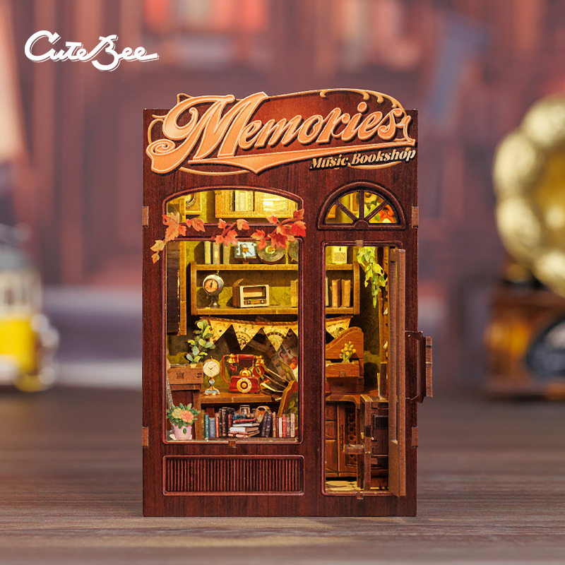 Cutebee DIY - Memories Music Bookshop (DIY Book Nook-Diorama 10 x 11.5 x 17 cm) Book Nook-Bücherecken-Diorama (Holzbausatz)