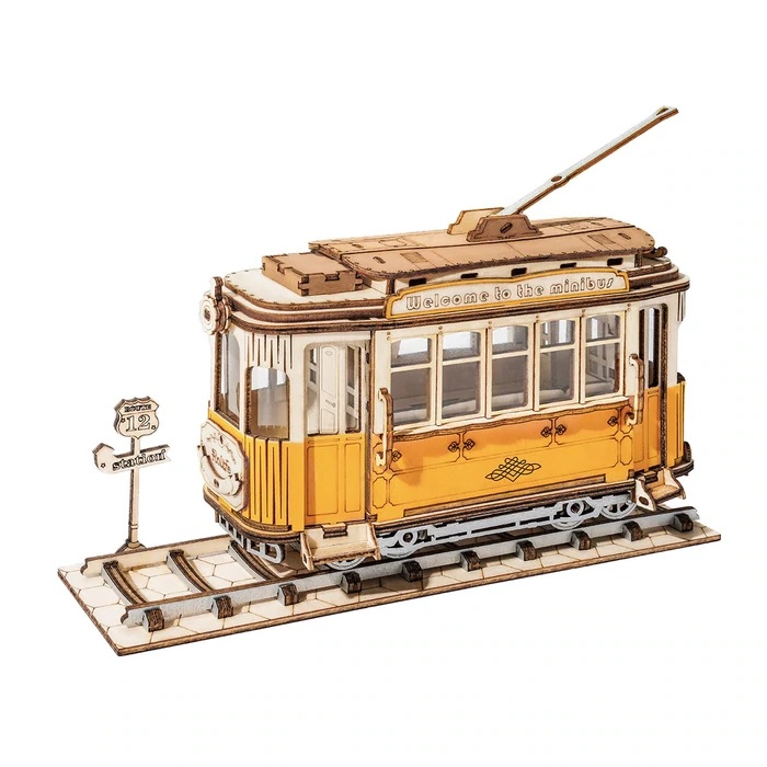 Robotime - DIY - Tram Car (DIY 3D Puzzle 18 x 5.8 x 14 cm) Straßenbahnwagen (Holzbausatz)