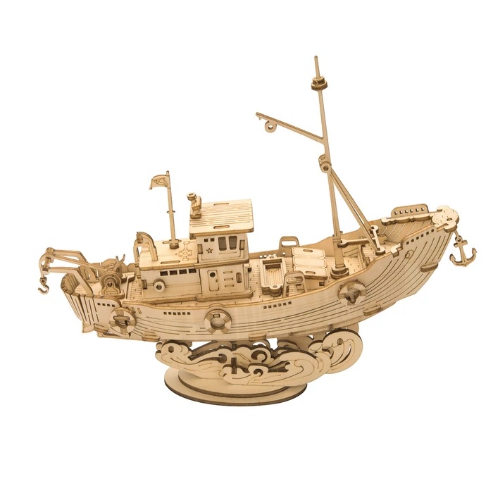 Robotime - DIY - Fishing Ship (DIY 3D Puzzle 19 x 4.8 x 15.8 cm) (Holzbausatz)