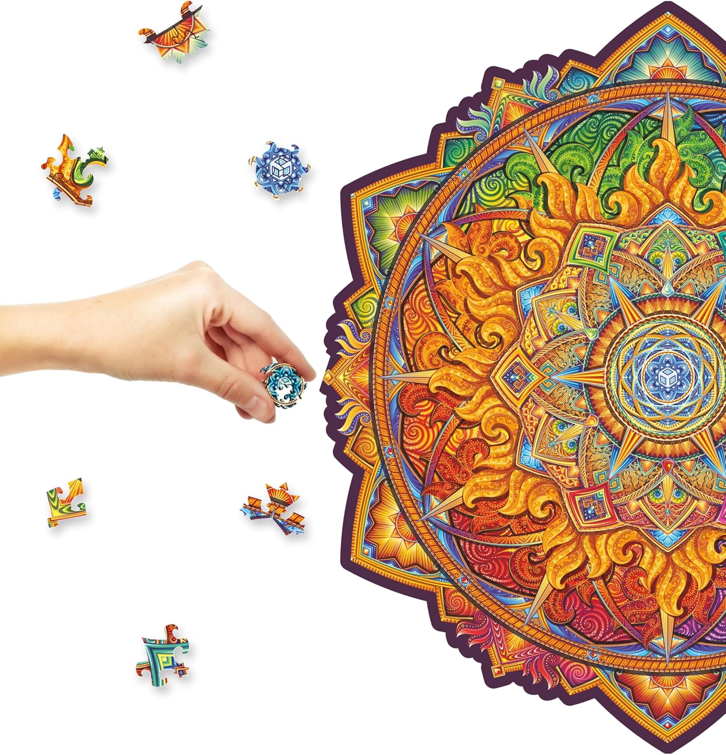 UNIDRAGON - Mandala Nascent Sun (25 x 25 cm - Größe M) Holzpuzzle - 200 Teile