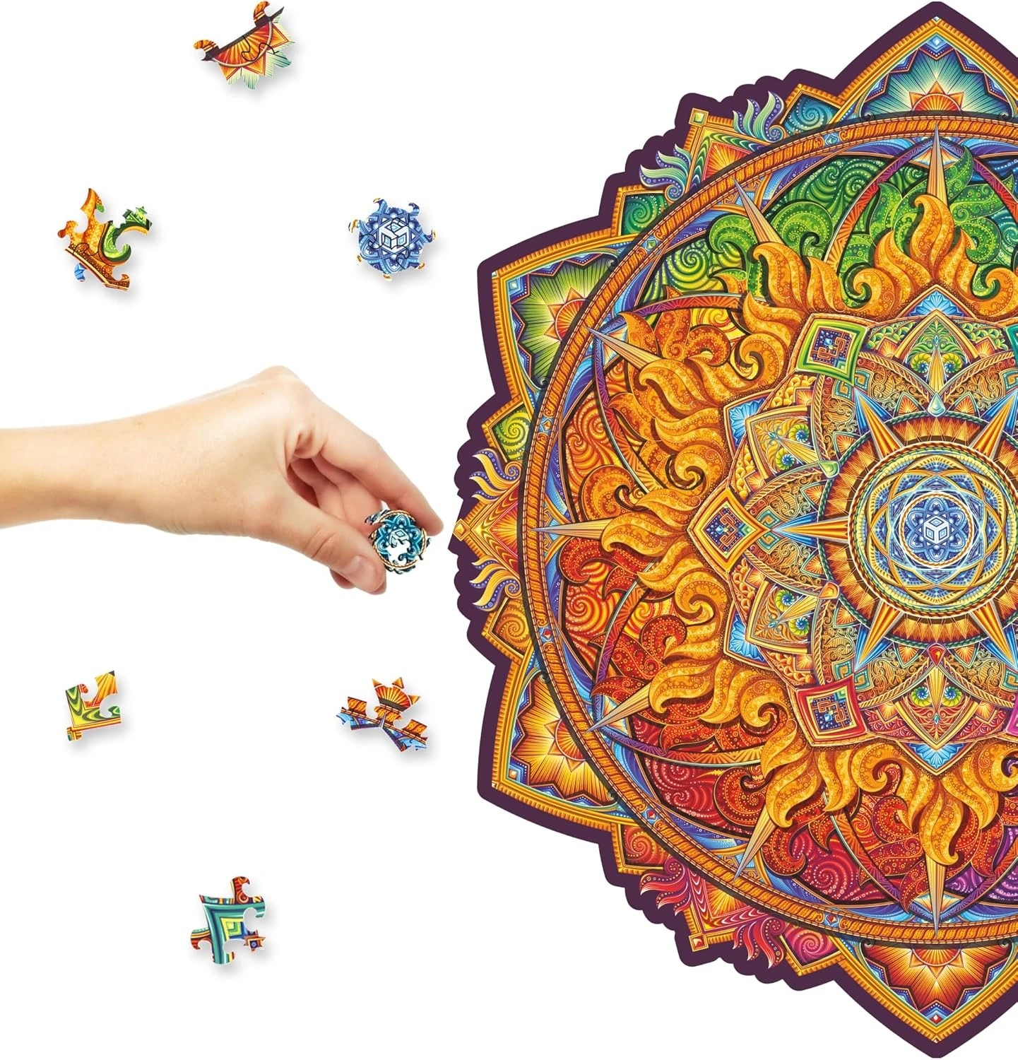 UNIDRAGON - Mandala Nascent Sun (25 x 25 cm - Größe M) Holzpuzzle - 200 Teile