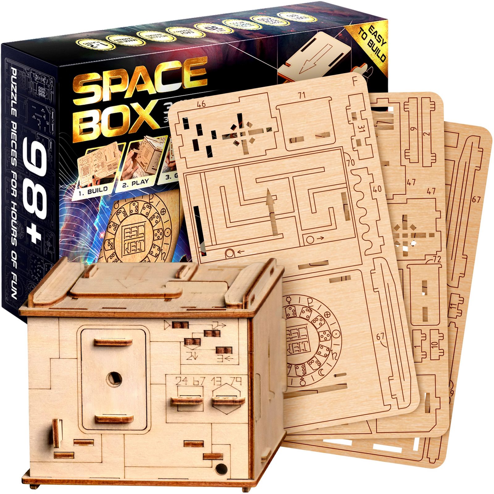 ESCAPE WELT - Space Box (12 x 9 x 9 cm) Holzpuzzle - Rätselbox 