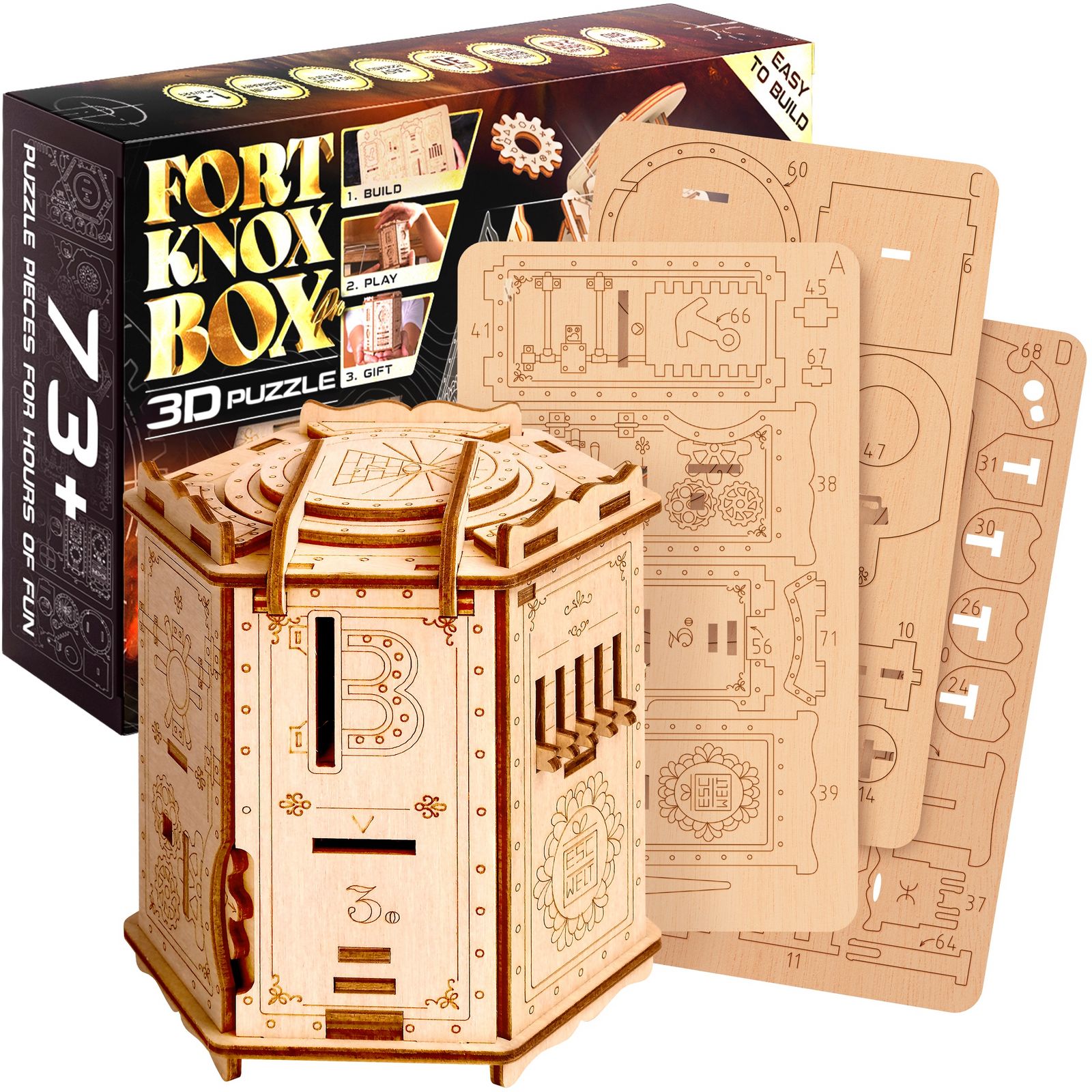 ESCAPE WELT - Fort Knox Pro 3D (12 x 10 x 11.5 cm) Holzpuzzle - Rätselbox