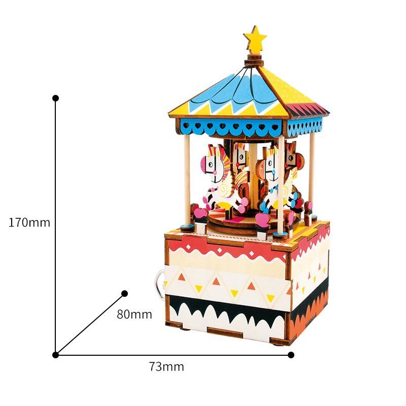 Robotime - DIY Music Box - Merry-Go-Round (DIY-Spieluhr 7.3 x 8 x-/bilder/big/AM304_size.jpg