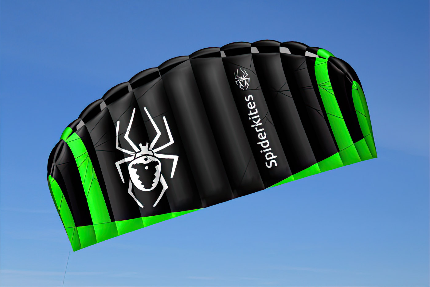 Spiderkites Amigo 2.50 DC Zweileiner-Lenkdrachen (Lenkmatte/Parafoil/Trainerkite/2-Leiner) rtf (flugfertig) 240 cm x 88 cm neongrün