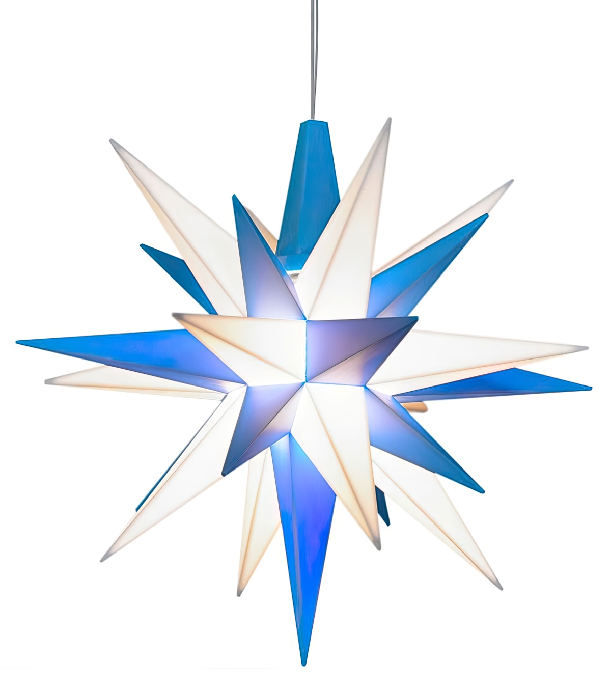 Herrnhuter Stern A1e Ø 13 cm Kunststoffstern inkl. LED - blau/weiß Wunderschöner und sehr hochwertiger Weihnachtsstern für Innen und Außen - das Original mit 25 Zacken
