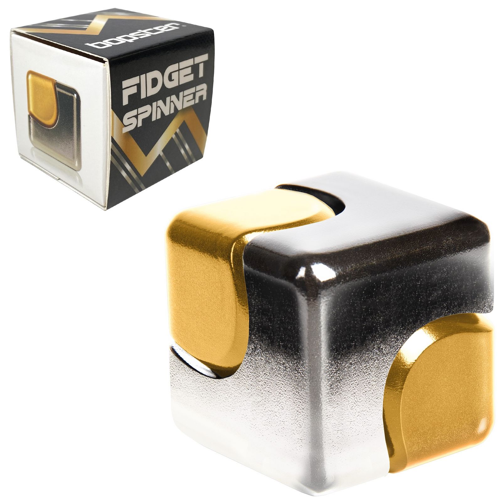 Fidget Spinner Cube für Hand und Finger Akrobatik 2.8 cm x 2.8 cm silber/gold