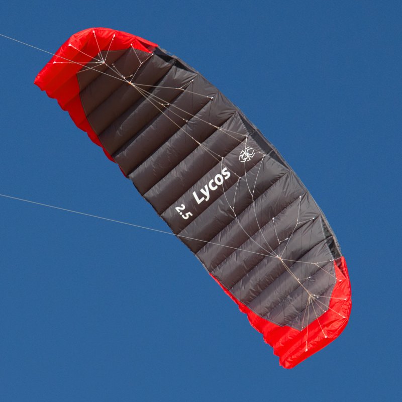 Spiderkites Lycos 2.5 PS Zweileiner-Lenkdrachen (Lenkmatte/Parafoil/2-Leiner) KITE ONLY 250 cm x 66 cm rot/schwarz