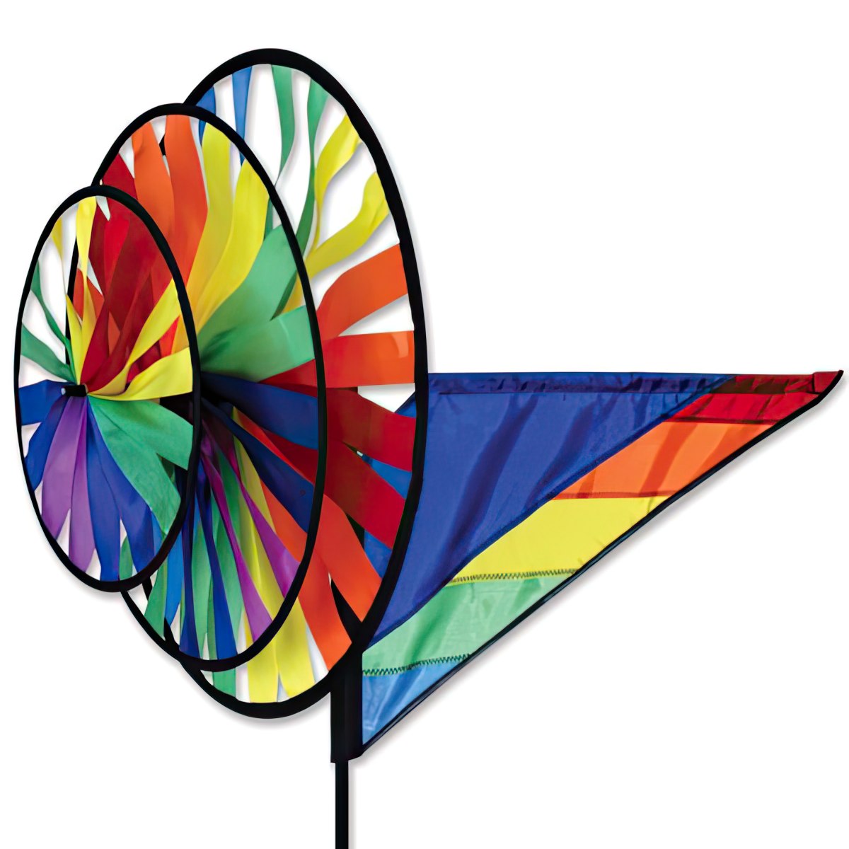 Windrad/stehendes Windspiel Triple Spinner - Rainbow Ø 43 cm/37 cm/25 cm Ruder 45 cm x 28 cm Höhe 134 cm rainbow