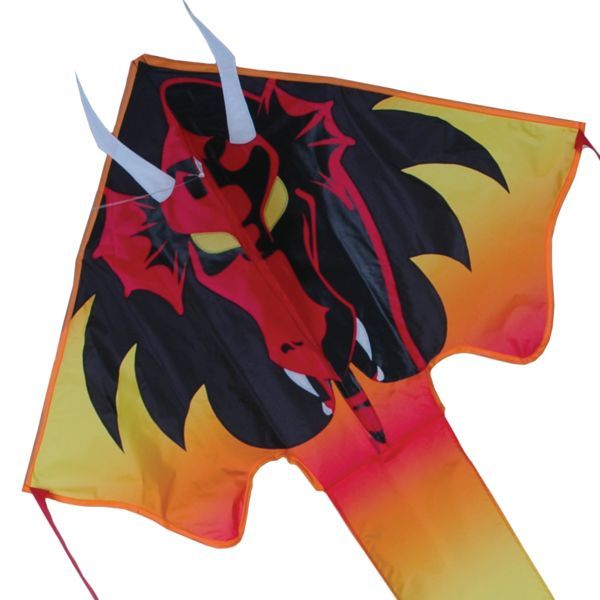 Premier Kites Delta Large Easy Flyer Kite - Einleiner-Drachen/Kinderdrachen (1-Leiner) rtf (flugfertig) Fire Starter 117 cm x 229 cm rot/schwarz/gelb