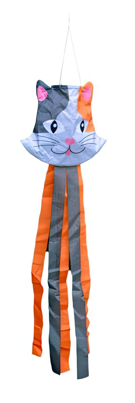 kleiner Windsack (Windfänger) - fröhliche Windrabauken Kitty Katze 16 cm x 14 cm x 60 cm weiß/grau/orange