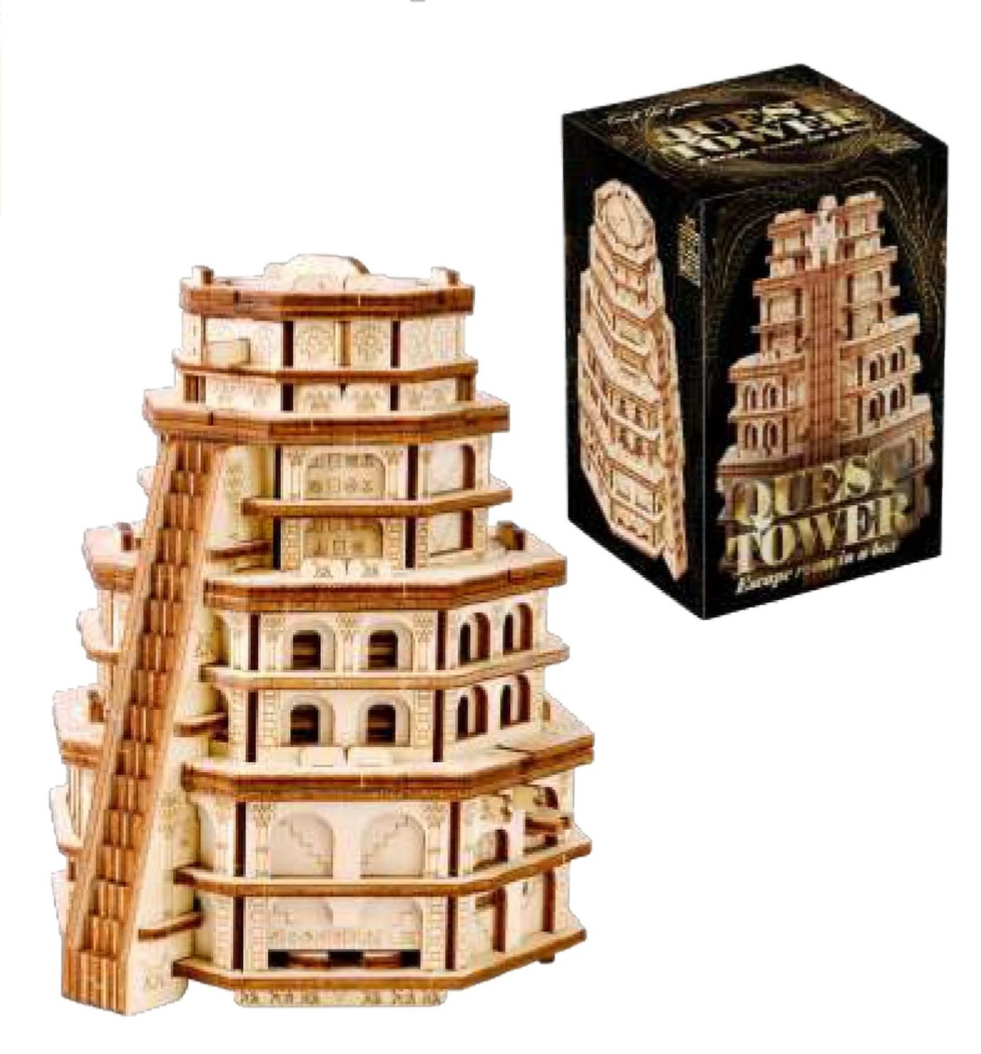 ESCAPE WELT - Quest Tower - Rätselbox (13.5 x 12 x 15.5 cm) Holzpuzzle - Rätselbox