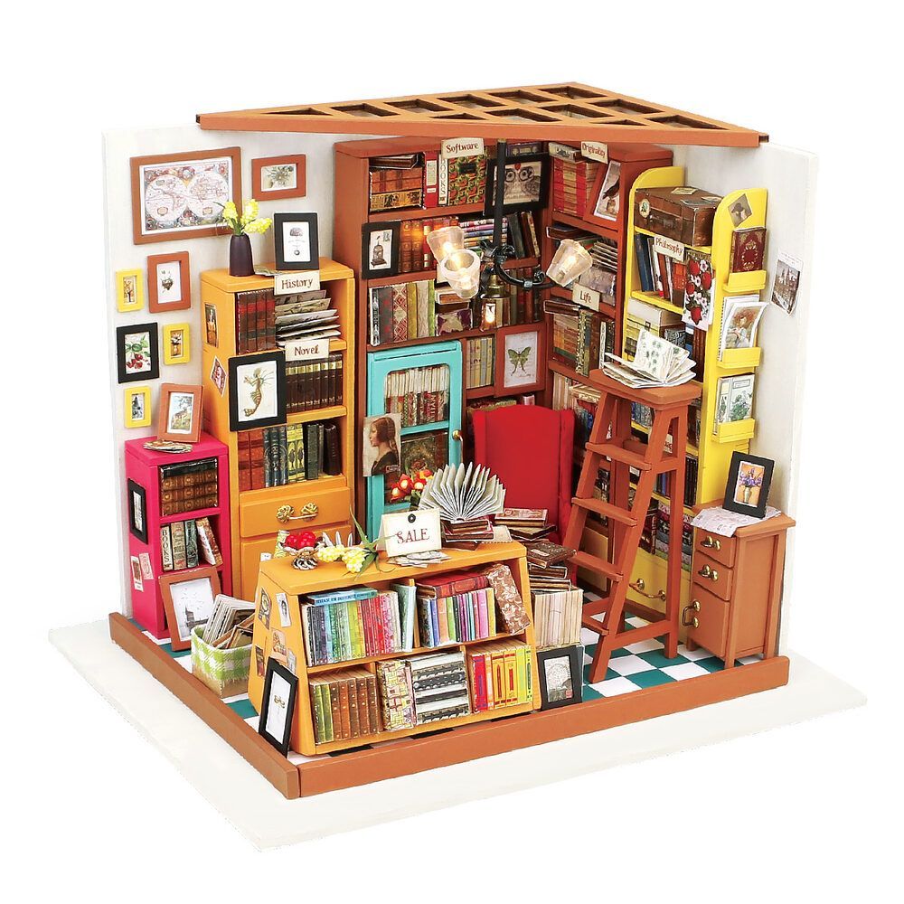 Robotime - DIY Miniaturhaus - Sam's Study (DIY House - 22.5 x 18.5 x 19 cm) Sam's Bibliothek (Holzbausatz)