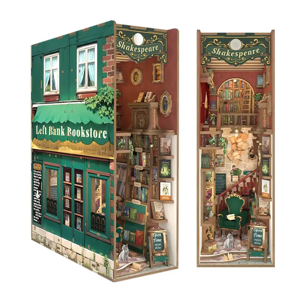 Tonecheer DIY - Left Bank Bookstore (DIY Bücherecken-Diorama, 8 x 18 x 24.5 cm) Book Nook-Bücherecken-Diorama (Holzbausatz)