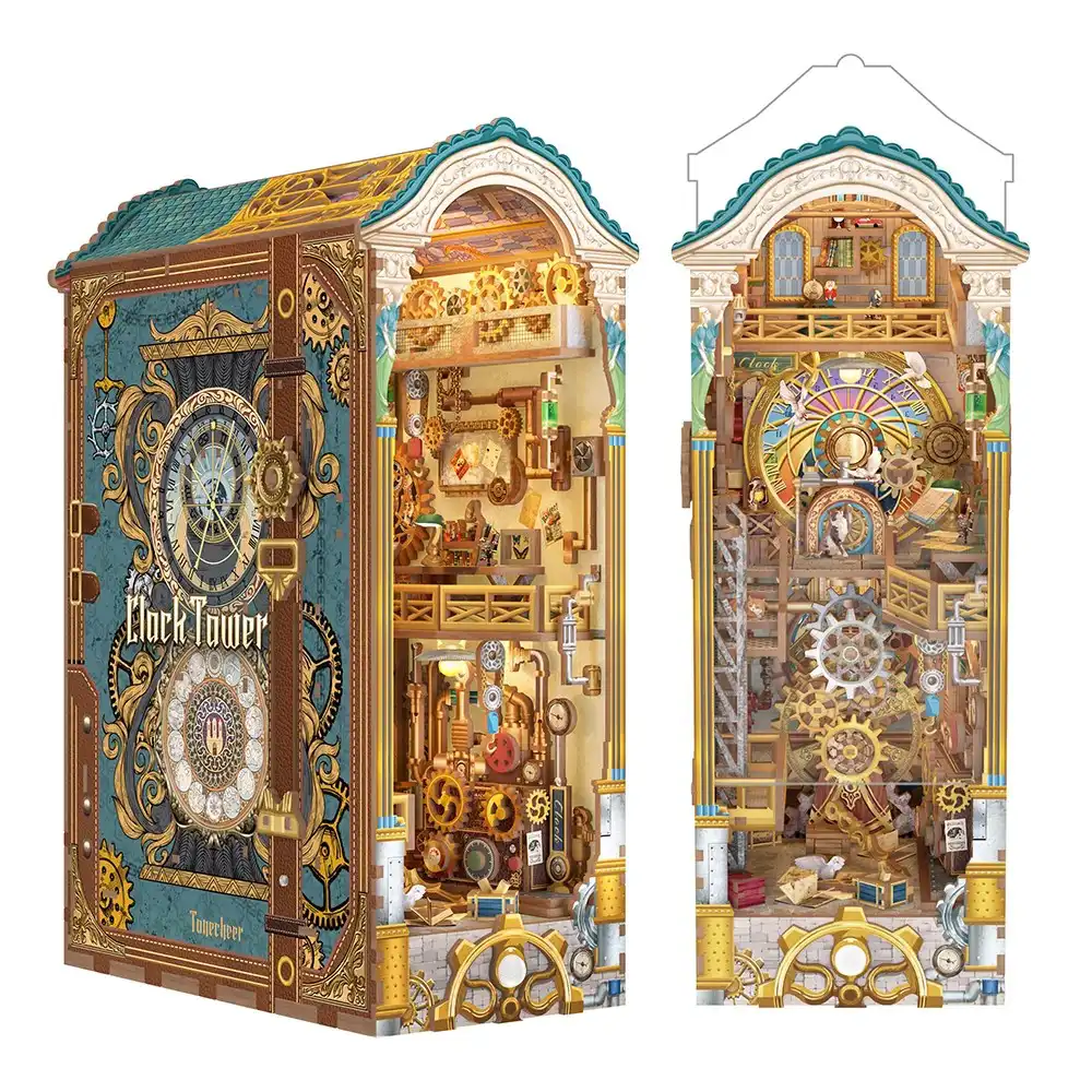 Tonecheer DIY - Clock Tower (DIY Bücherecken-Diorama, 9.8 x 18 x 24.5 cm) Book Nook-Bücherecken-Diorama (Holzbausatz)