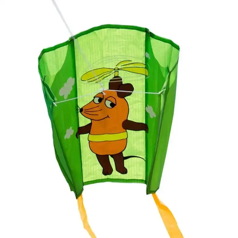 Elliot Maus - Einleiner-Drachen/Kinderdrachen (Mini-Pocket-Kite/1-Leiner) rtf (flugfertig) Flieger 43 cm x 33 cm grün/bunt