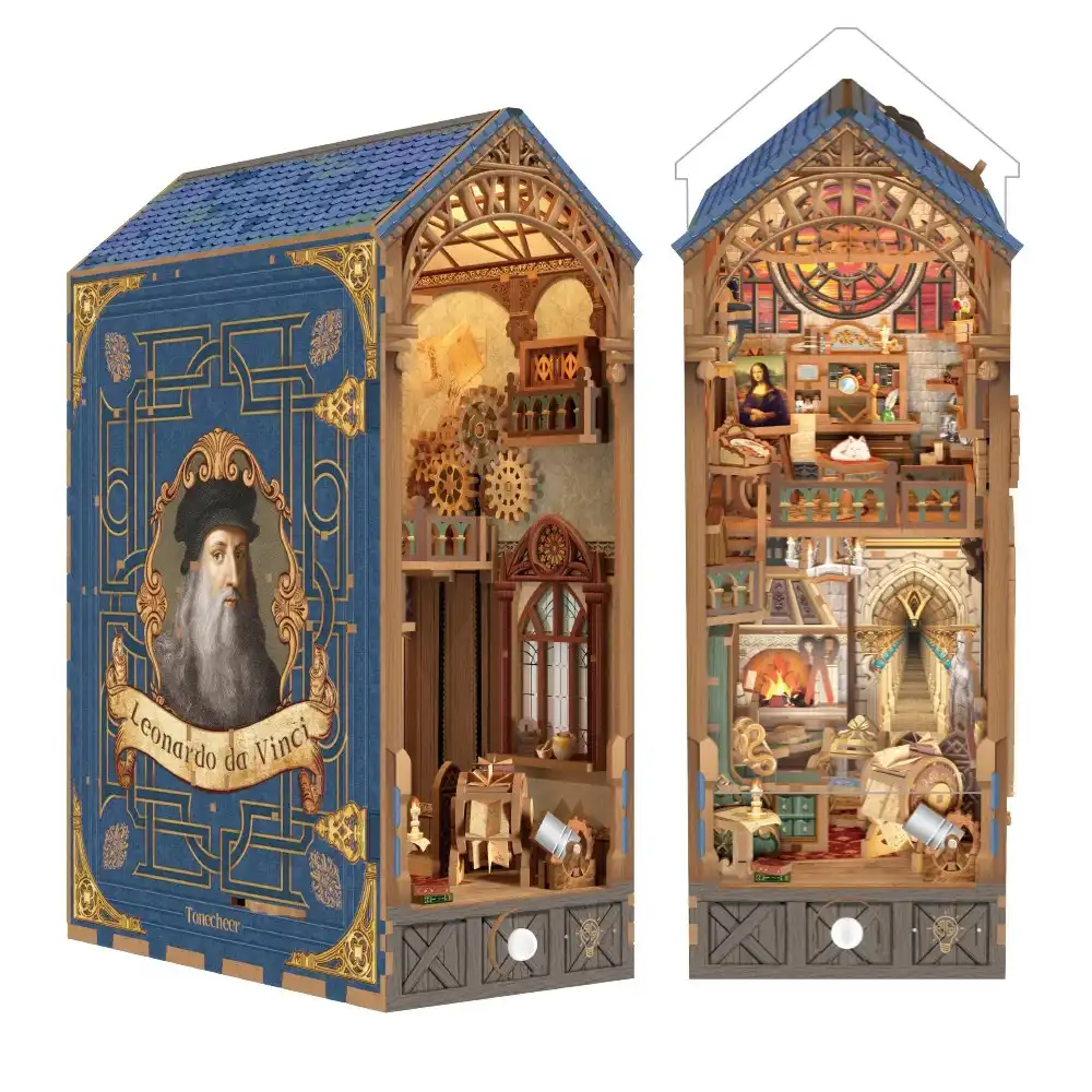 Tonecheer DIY - Leonardo da Vinci (DIY Bücherecken-Diorama, 10.8 x 19 x 26.5 cm) Book Nook-Bücherecken-Diorama (Holzbausatz)