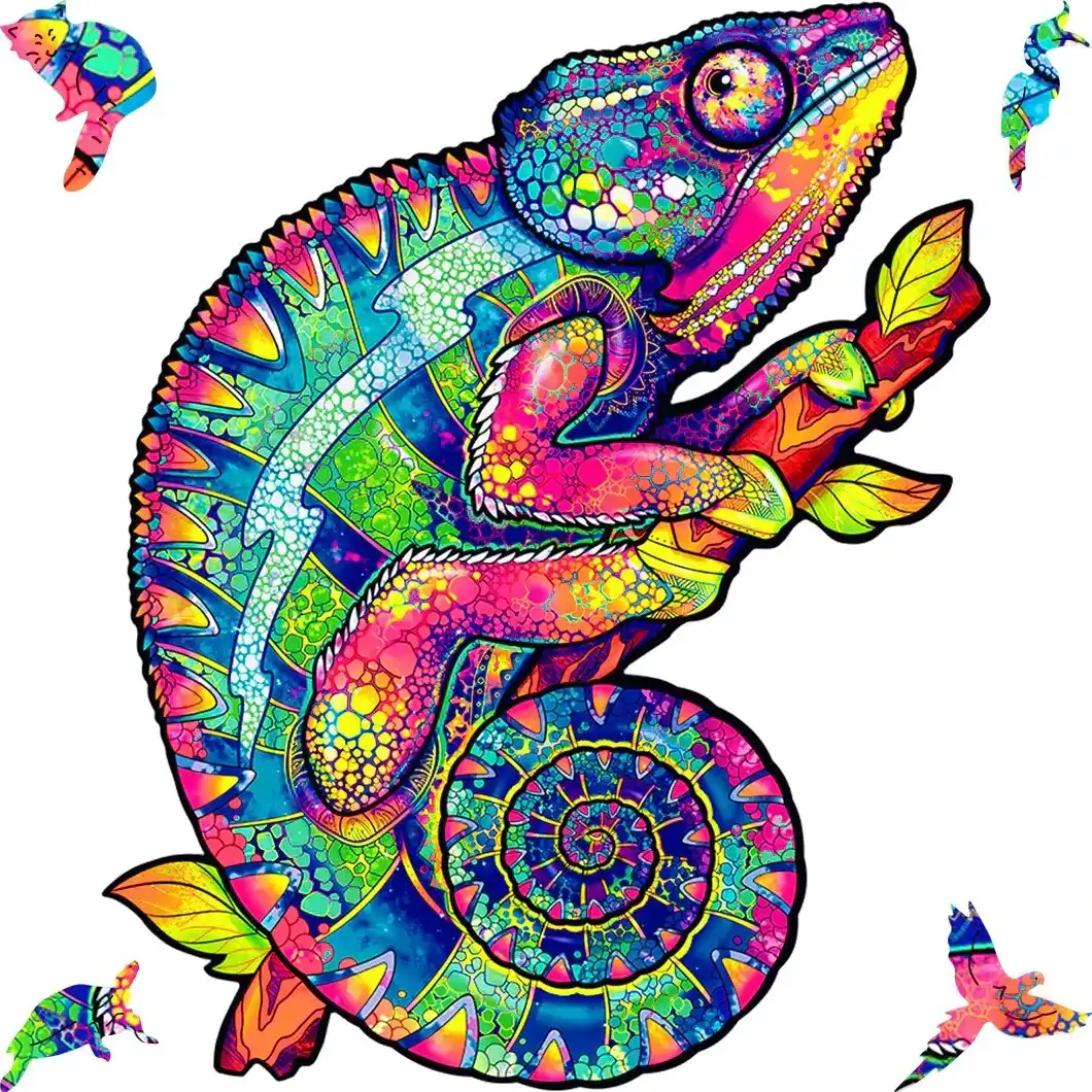 UNIDRAGON - Iridescent Chameleon (19 x 24 cm - Größe S) Holzpuzzle - 107 Teile