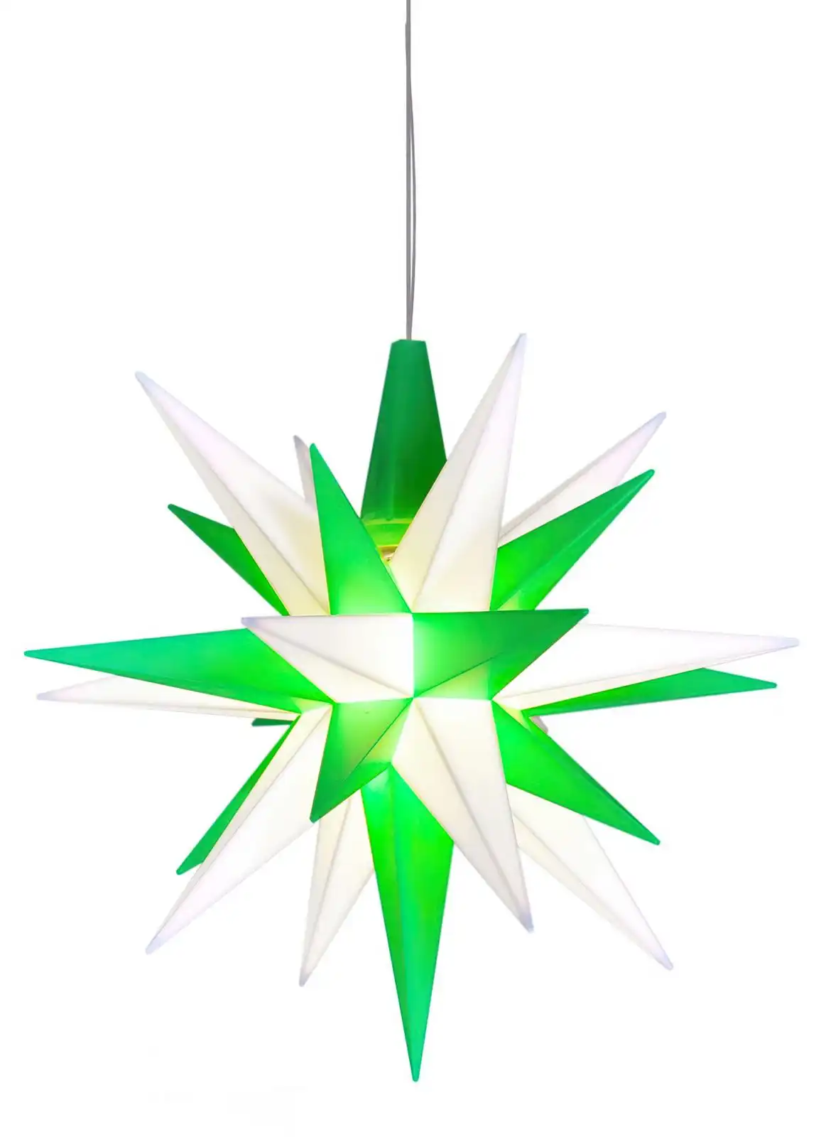 Herrnhuter Stern A1e Ø 13 cm Kunststoffstern inkl. LED - grün / weiß Wunderschöner und sehr hochwertiger Weihnachtsstern für Innen und Außen - das Original mit 25 Zacken