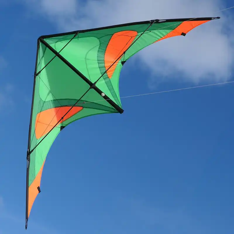 Spiderkites Janus 2026  Zweileiner-Lenkdrachen/Stabdrachen/Trickdrachen (2-Leiner) rtf - 196 cm x 82 cm 6  mm CFK-Gestänge neonorange/grün