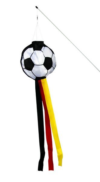 kleiner Windsack (Windfänger) - fröhliche Windrabauken Fußball 16 cm x 14 cm x 60 cm schwarz/weiß/rot/gold