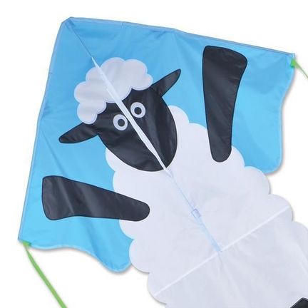 Premier Kites Delta Large Easy Flyer Kite - Einleiner-Drachen/Kinderdrachen (1-Leiner), rtf (flugfertig), Seamus Sheep, 117 cm x 229 cm, blau/weiß/schwarz