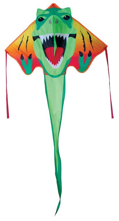 Premier Kites Delta Large Easy Flyer Kite - Einleiner-Drachen/Kinderdrachen (1-Leiner), rtf (flugfertig), T-Rex, 117 cm x 229 cm, grün