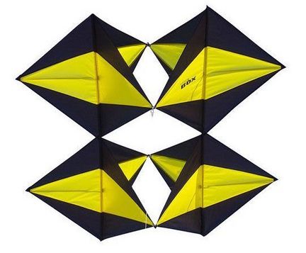 Elliot The Box L, Einleiner-Drachen/Kastendrachen (1-Leiner), rtf (flugfertig), 114 cm x 140 cm, Gfk, schwarz/rot, schwarz/gelb oder schwarz/blau