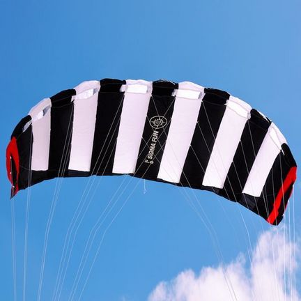 Elliot Sigma Fun 2.0 Zweileiner-Lenkdrachen (Lenkmatte/Parafoil/2-Leiner), rtf (flugfertig), 200 cm x 66 cm, schwarz/weiß/rot Elliot Sigma Fun 2.0 Zweileiner-Lenkdrachen (Lenkmatte/Parafoil/2-Leiner), rtf (flugfertig), 200 cm x 66 cm, schwarz/weiß/rot